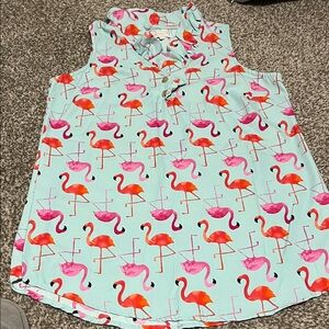 Mud Pie Flamingo Patterned Top in Pink and Orange